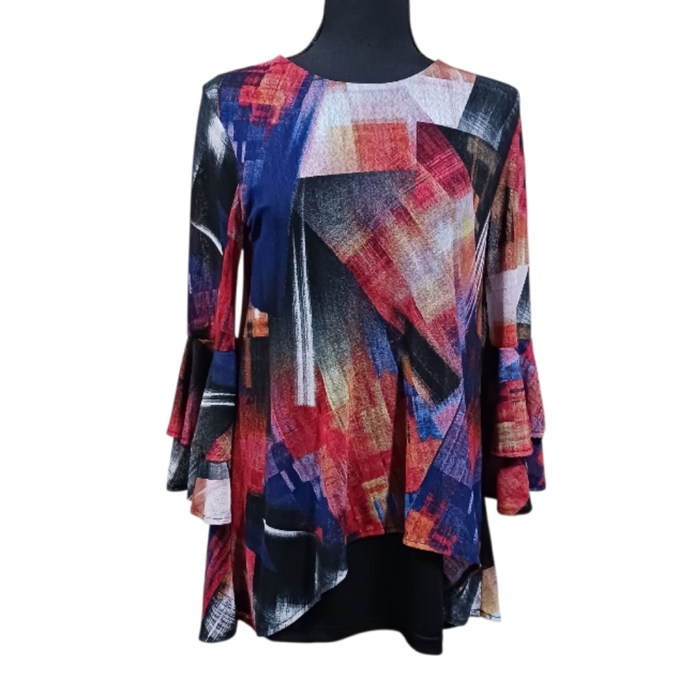 Calessa Burnout Tunic Top Abstract Print